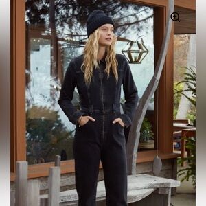 Etica Denim Farrah Zip-Front Denim Jumpsuit. Black Stine. Size M